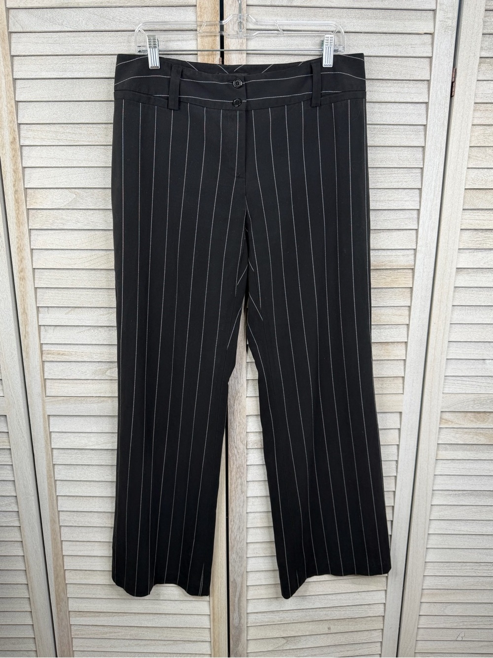 AB STUDIO Women's Black & White Y2K Career Flared Hem Pinstripe Trousers-10